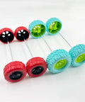 8 Pack RC Car Wheels Rubber Tires With Shafts 2.5mm Round Rod Axles, red and blue wheels for hobbyists and builders