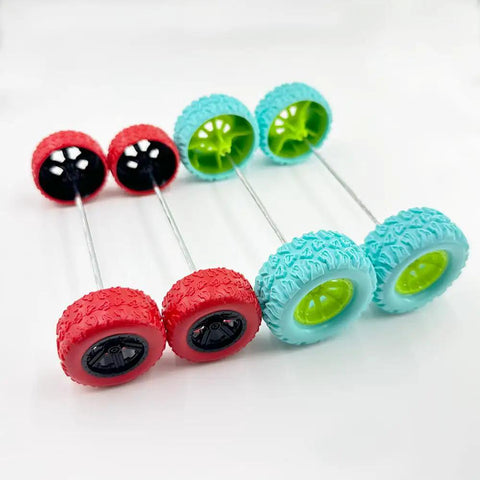 8 Pack RC Car Wheels Rubber Tires With Shafts 2.5mm Round Rod Axles, red and blue wheels for hobbyists and builders