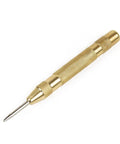 Precision center punch guide tool in gold, designed for accurate hole marking in metal, wood or plastic.