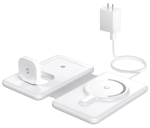 Three In One Magnetic Wireless Charger Travel Station For iPhone 17 16 15 14 13 12 Pro Max Plus Watch AirPods Foldable Charging Pad