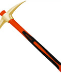 Non-Sparking Railroad Pick Axe With Fiberglass Handle For Weeding Prying And Digging 910mm Aluminum Bronze Anti-Slip Ergonomic Grip Shock-Absorb Hand Guard Workhorse For Petrochemical Industry And Boat Maintenance, featuring orange fiberglass handle and dual-head design.