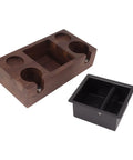 Legit Premium Walnut Wood Coffee Tamping Station With Stainless Steel Knock Box And Adjustable Height Tamper Base for espresso tools.