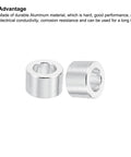 Close-up of 10 Pack M3 Aluminum Spacers, 3.1mm ID x 5mm OD x 4mm L, durable aluminum screw standoff shown in silver
