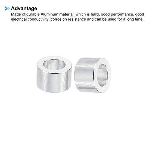 Close-up of 10 Pack M3 Aluminum Spacers, 3.1mm ID x 5mm OD x 4mm L, durable aluminum screw standoff shown in silver