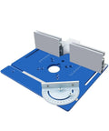 Heavy Duty Aluminum Router Lift Kit With Precision Miter Guide And Sturdy Mounting Bracket Fits 65 Millimeter Motors blue aluminum base with miter guide
