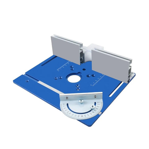 Heavy Duty Aluminum Router Lift Kit With Precision Miter Guide And Sturdy Mounting Bracket Fits 65 Millimeter Motors blue aluminum base with miter guide