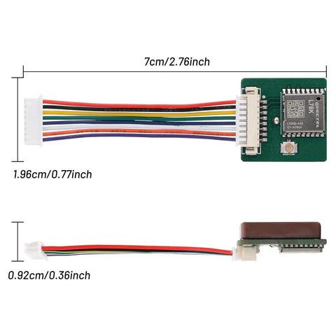 Ultra Low Power GNSS GPS Module For IoT Gear 2.8V To 4.3V, 18mA, dimensions shown, top view and side view of product board and wires
