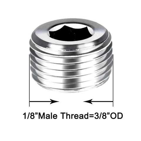 1/8 inch NPT male thread stainless steel pipe plug with internal hex head from 12 Piece Stainless Steel Heavy Duty Male Thread Internal Hex Head Pipe Plug Fittings Set
