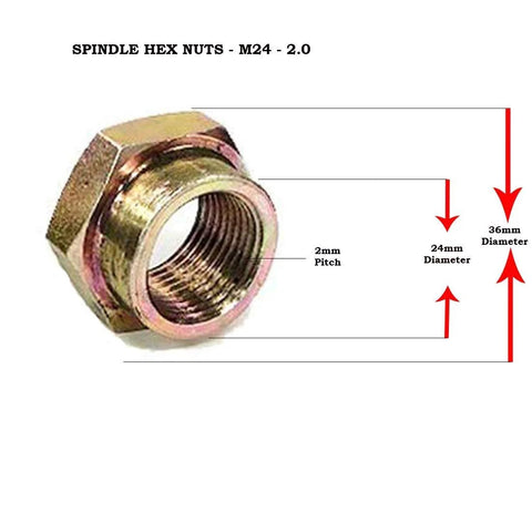 4x4 Front Wheel Bearing Hub And CV Axle Nut Replacement Kit for Chevy GMC showing spindle hex nut M24 measurements