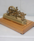 Mini Retro Horizontal Steam Engine Model Kit With Dope Brass Construction Reciprocating Double Acting Cylinder Flyball Speed Reducer Educational Experiment Set Desktop Decor For Adults on wooden base