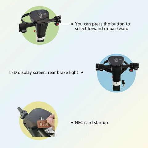 Foldable Electric Golf Cart With Tough Dual Motor Grip, 48V Extended Battery instrument panel with LED display and NFC startup.