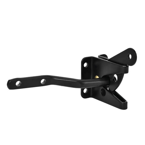 Self Locking Gate Latch With Post Mount For Wood Fence Gates, Automatic Gravity Lever, 4.7 Inch Black Finish, side view