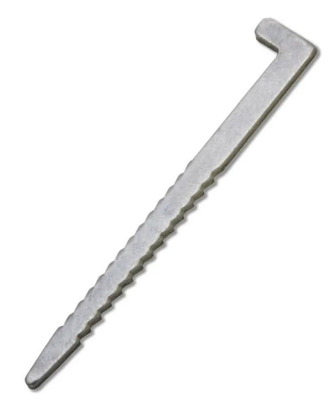 Close-up of a single 16 Gauge 1-3/4 Inch L-Cleat Nail for hardwood flooring installations, showing the nail's textured surface.