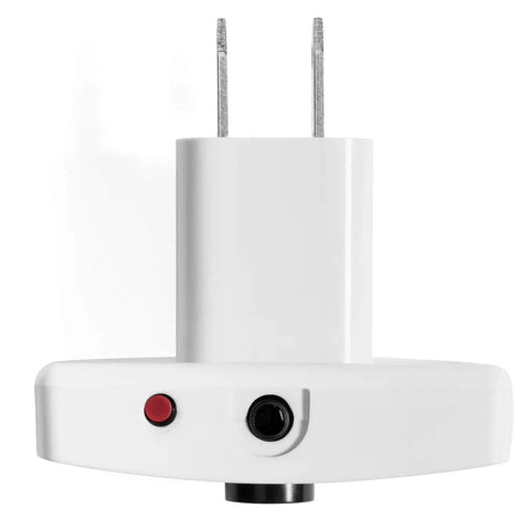 Front view of a WiFi Water Level Monitor With Sump Monitor Sensor, Buzzer And Cloud Alerts, compact white plug-in design