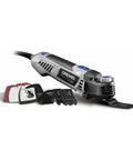 5 Amp Tool-Less Oscillating Tool Kit With Accessory Set For Cutting Sanding Grinding And Scraping shown with attachments