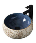 UYTROPLK Bathroom Vessel Sink Ceramic with hand-painted floral design, round shape, ideal for indoor or outdoor use.