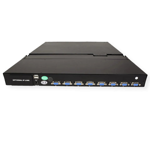 Professional Grade 19 Inch Rackmount Kvm Console Featuring 8 Port Switch Integrated Vga Tft Display USB keyboard ports on the back.
