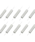 Ten white ceramic cement power resistors with axial leads, 10Ω 10W (10-piece kit)