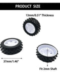 Ten Piece 37mm Plastic Toy Car Wheels Set With Five 100mm Metal Axle Rods showing wheel dimensions and 2mm shaft fit for RC cars and models