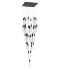 Knockout 41 Light Black Steel And Crystal Flush Mount Ceiling Light, multi tier pendant with hanging bulbs for kitchen island use.