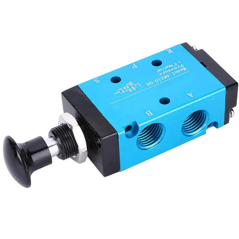 Manual Control Pressure Valve For Pneumatic Systems, 2 Position 3 Way Aluminum Body With PVC Seals, blue aluminum view
