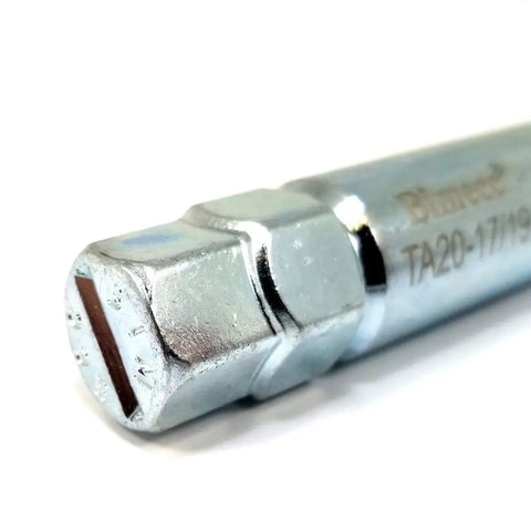 Close-up of the 10 Spline Lug Nut Tool Key For Passenger Cars And Small SUVs With 17mm And 19mm Hex Drives, steel finish, 1-pack