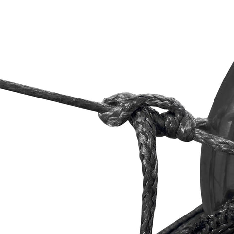 Close-up of a knot in 100 Ft UHMWPE Braided Cord 2mm Spliceable Utility Line For Camping Tents Tarps Hammocks Ridgelines