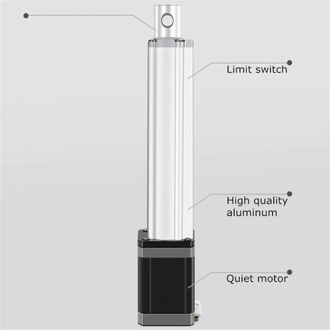 IP42 Rated Linear Actuator With Electric Stepper Motor Controller for automation, featuring limit switch and quiet motor.
