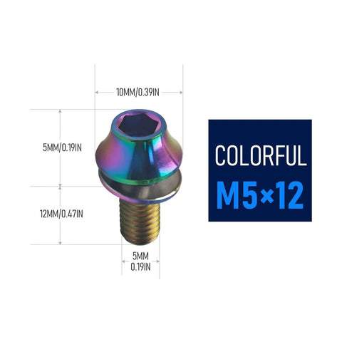 Colorful Titanium M5x12 Hex Bolts With Washers For Water Bottle Cage On Mountain Bike MTB Set Of 4 Beefy Strong Lightweight Screws
