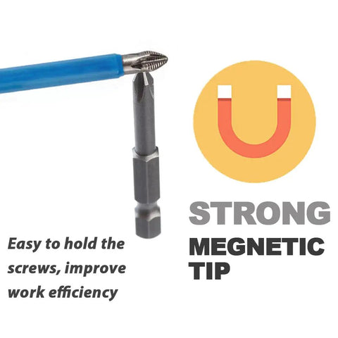 Anti Slip Phillips PH2 Screwdriver Bit Set Ten Pieces With Magnetic One Quarter Inch Hex Shank And Six Inch Length S2 Steel showing strong magnetic tip