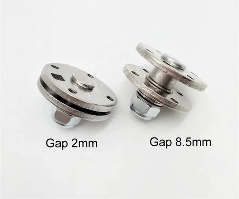 Round damping shaft torque hinge pair; stainless steel, 360° rotation, gaps 2 mm and 8.5 mm