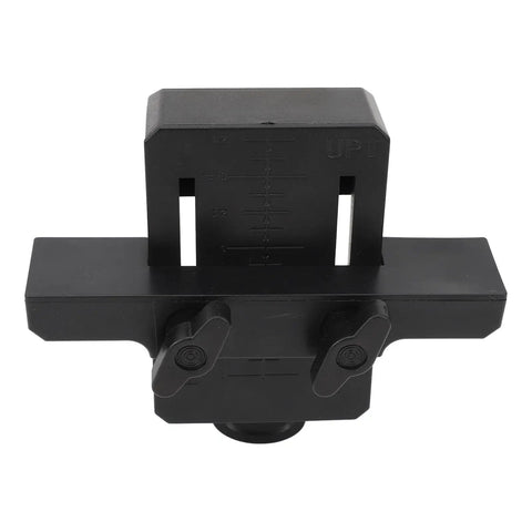 Straight Shooter Cabinet Door Alignment Jig And Quick Draw Hang Mounting Fixture top view showing adjustable T-arm mount and sliders.