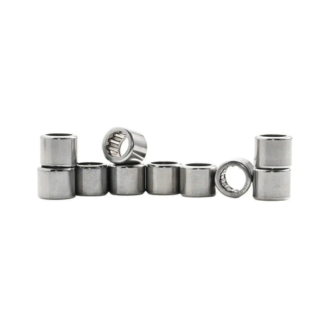 Premium Drawn Cup Needle Roller Bearing 8X12X10 MM Pre Lubricated displayed in a row, made of steel for hydraulics and forging.