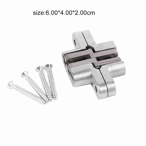 180 Degree Zinc Alloy Hidden Folding Door Hinges For Cabinets And Sliding Doors Built Tough Rustproof Stainless Steel Construction Durable Cabinet Hardware 43.7mm 60.4mm 68.8mm Or 94mm Options shown with screws.