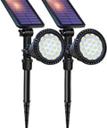 Solar Spot Lights Outdoor Waterproof IP65 Cool White 600LM Hella Bright 18 LEDs shown with adjustable solar panels