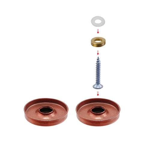 Slick Vintage Brushed Screw Caps With Rust Proof 304 Steel For Wall Mirrors And Coffee Tables Easy Grip Decorative Fasteners In Warm Red Copper Finish Top Notch Hardware For Quick Room Refresh Set Of Twelve components including warm red copper caps, washers, and screws.