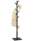 Solid Beech Wood Coat Rack Tree With Eight Hooks And Three Adjustable Heights For Bedroom Hallway Entry And Office Black Finish
