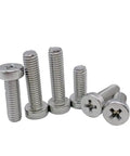 Top Notch 304 Stainless Steel Cheese Head Machine Screws With Phillips Drive In Metric Sizes M2.5 Through M6 Including M3x8mm Pack Of 100, showing various lengths.