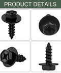 Badass 10 Piece Fender Liner Screws And Bumper Retainer Clips Rock Solid Steel Mud Guard Fasteners For Most Cars Smooth OEM Replacement Kit For Daily Drivers close-up of black hex head screws