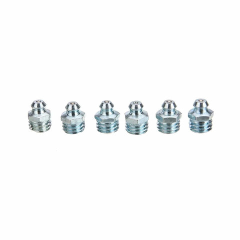 110 Pc Grease Nipple Set M6 M8 M10 Conical Straight Angled Zerk Fittings For Machinery And Vehicles, assorted metal nipples on display