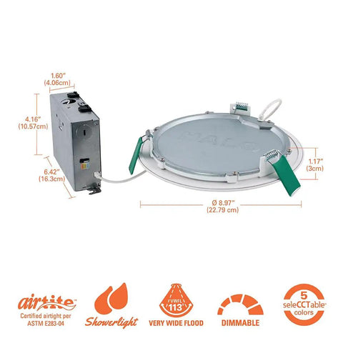 8 Inch Canless Recessed LED Ceiling Light You Can Dim With Adjustable Color Temp Wet Location Rated Slim Profile diagram