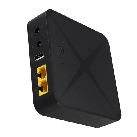 Solid Mini Ups Backup Power With 9000Mah Lithium Battery Supports 5V 9V 12V And 48V Poe For Routers Modems And Cameras US Plug showing ports and connectors.