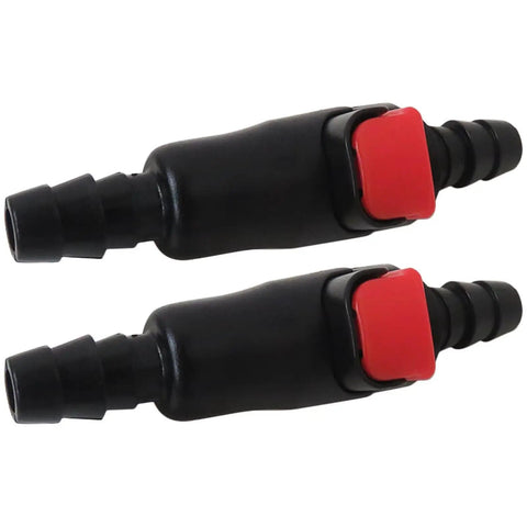Professional 2-Pack Hydration System Quick Disconnect Adapters For One Quarter Inch Tubing And Leak Free Connections, black and red.