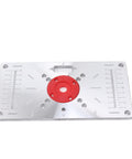 Hefty Aluminum Router Plate With Four Snap On Insert Rings For Sharp Wood Milling Trimming And Butter Smooth Engraving Jobs, featuring precise measurements.