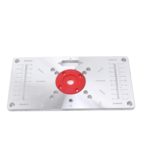 Hefty Aluminum Router Plate With Four Snap On Insert Rings For Sharp Wood Milling Trimming And Butter Smooth Engraving Jobs, featuring precise measurements.