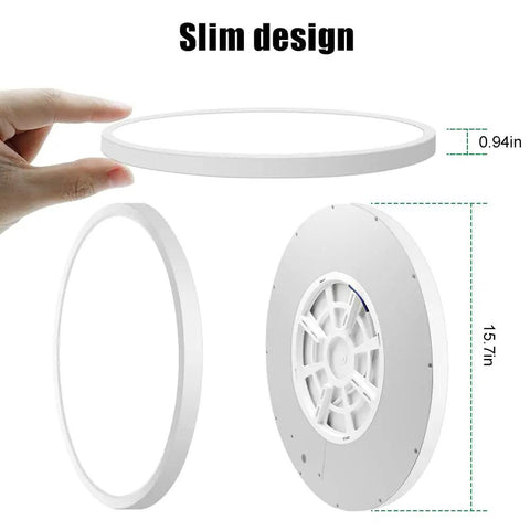 15.7 Inch Ultra Thin Flush Mount LED Ceiling Light 32W 3800LM 5000K Daylight White Slim Design, showing dimensions and side view