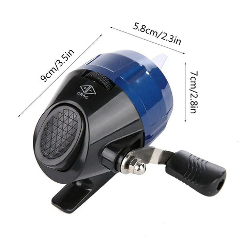 Lightweight Spincast Fishing Reel With Metal Body And Self Retrieving Handle Nylon Line Ready For Anglers Portable Red Gear For Easy Casting And No Tangling Great For Casual And Weekend Fishing, dimensions shown