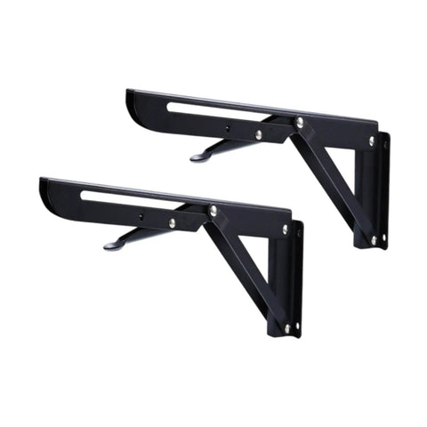 Heavy Duty Folding Shelf Brackets Set For DIY Shelves, 8 Inch Triangle Table And Bench Supports, Space Saving Wall Mount Brackets, Built Tough Steel