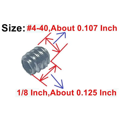 4-40 x 1/8 inch stainless steel hex socket set screw with dimensions labeled