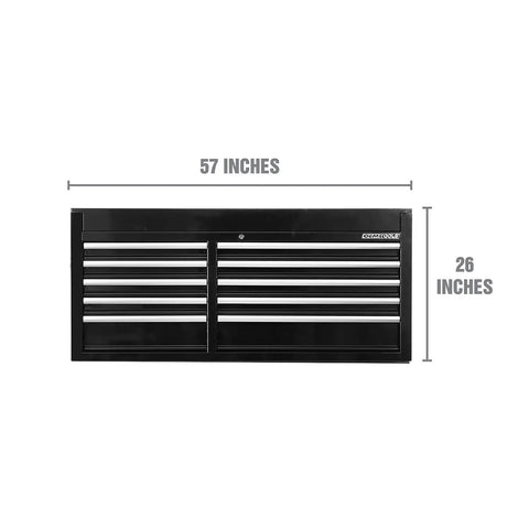 Front view of Pro Grade 57 Inch Tool Chest for Garage and Workshop Storage, heavy-duty locking steel cabinet with 10 drawers.
